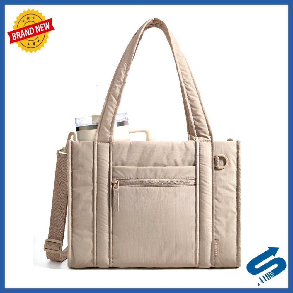 Quilted Crossbody Tote Bag with Zipper Multi-Pocket Lightweight Travel Work